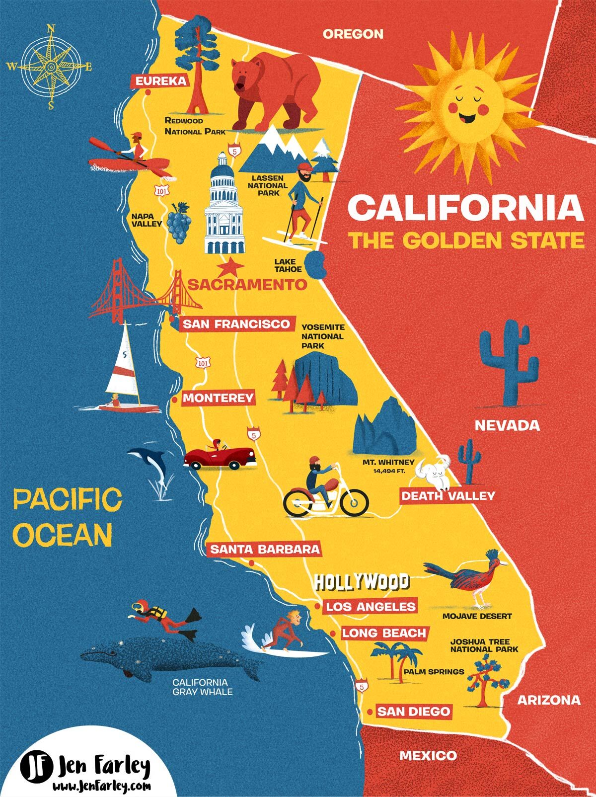 Illustrated Map of California - The Golden State  Jennifer Farley